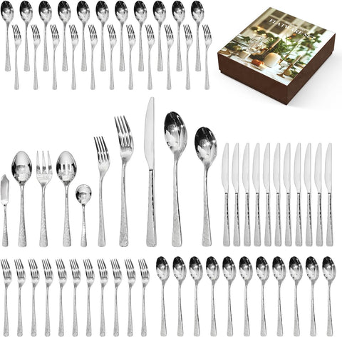 Artisan Stria 18/10 Stainless Steel 65 Piece Flatware Set, Service for 12 (With Serving Utensils)
