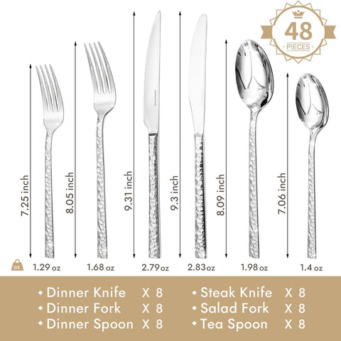 Traccia Modern 48 Piece Flatware Set, Service for 8 (With Steak Knives)