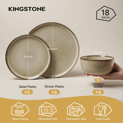 Atelier Palette Color Clash Stoneware 18 Piece Dinnerware Set, Service for 6