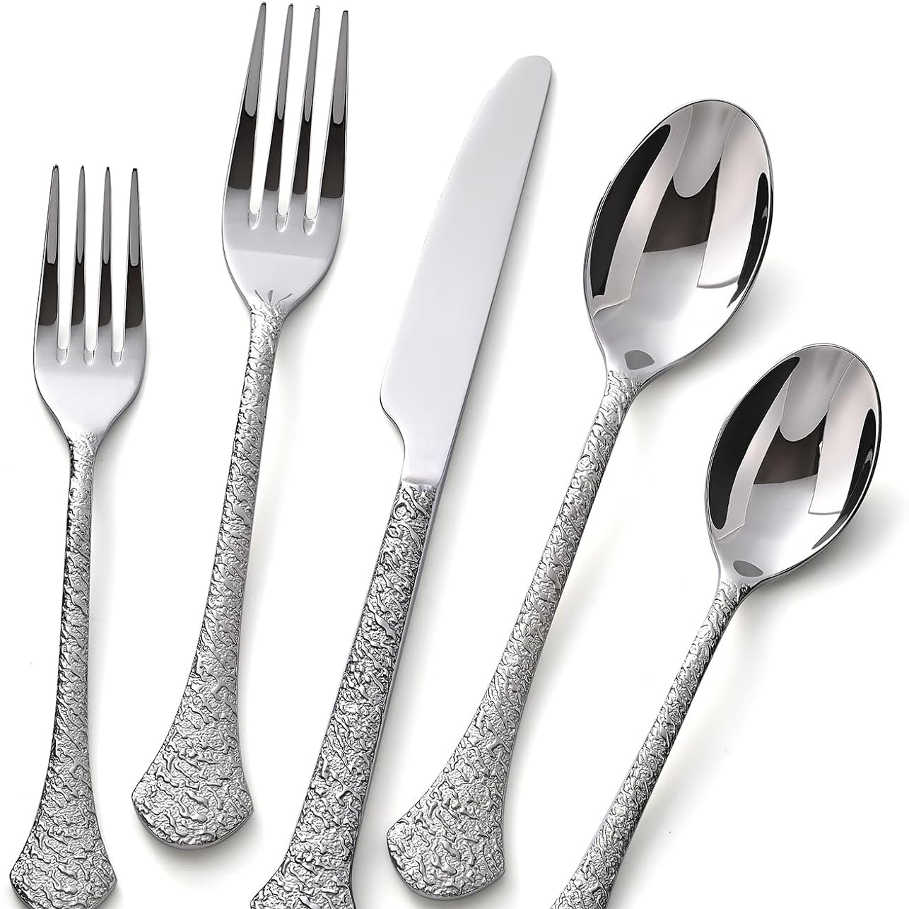 KINGSTONE Premium Silverware Sets, 18/10 Stainless Steel Flatware Set，20-Piece Cutlery with Tin Flow Handles, Dishwasher Safe (20-Piece)