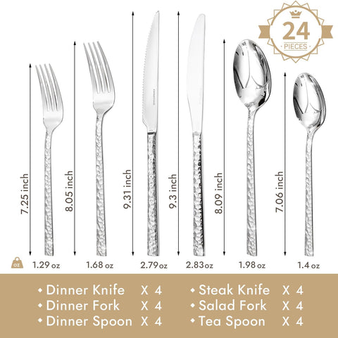 Traccia Modern 24 Piece Flatware Set, Service for 4 (With Steak Knives)