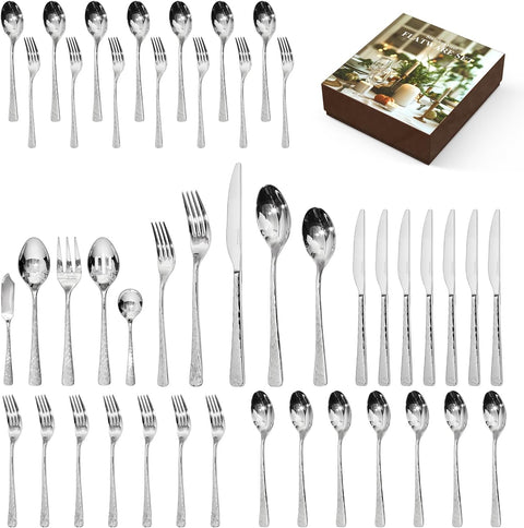 Artisan Stria 18/10 Stainless Steel 45 Piece Flatware Set, Service for 8 (With Serving Utensils)