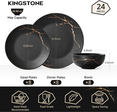 Modern Obsidian Reinforced Porcelain 24 Piece Dinnerware Set, Service for 8