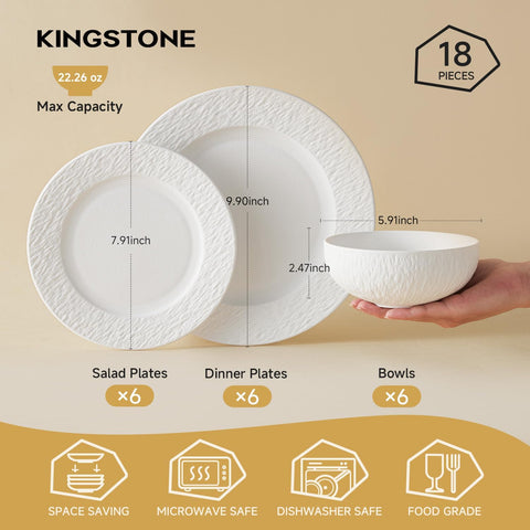Obsidian Matte Marble 18 Piece Dnnerware Set, Service for 6