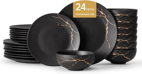 Modern Obsidian Reinforced Porcelain 24 Piece Dinnerware Set, Service for 8