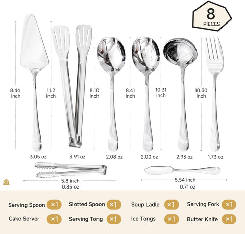 18/10 Stainless Steel Modern 8 Piece Serving Utensils Set