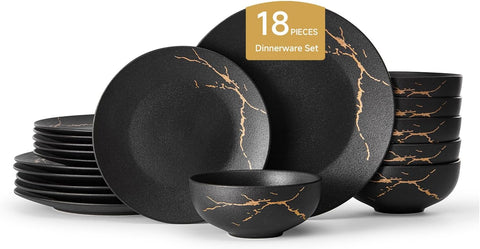 Modern Obsidian Reinforced Porcelain 18 Piece Dinnerware Set, Service for 6