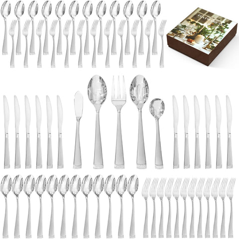 Matte Bead Edge 65 Piece Flatware Set, Service for 12