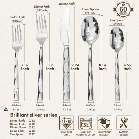 Facet 60 Piece Flatware Set, Service for 12