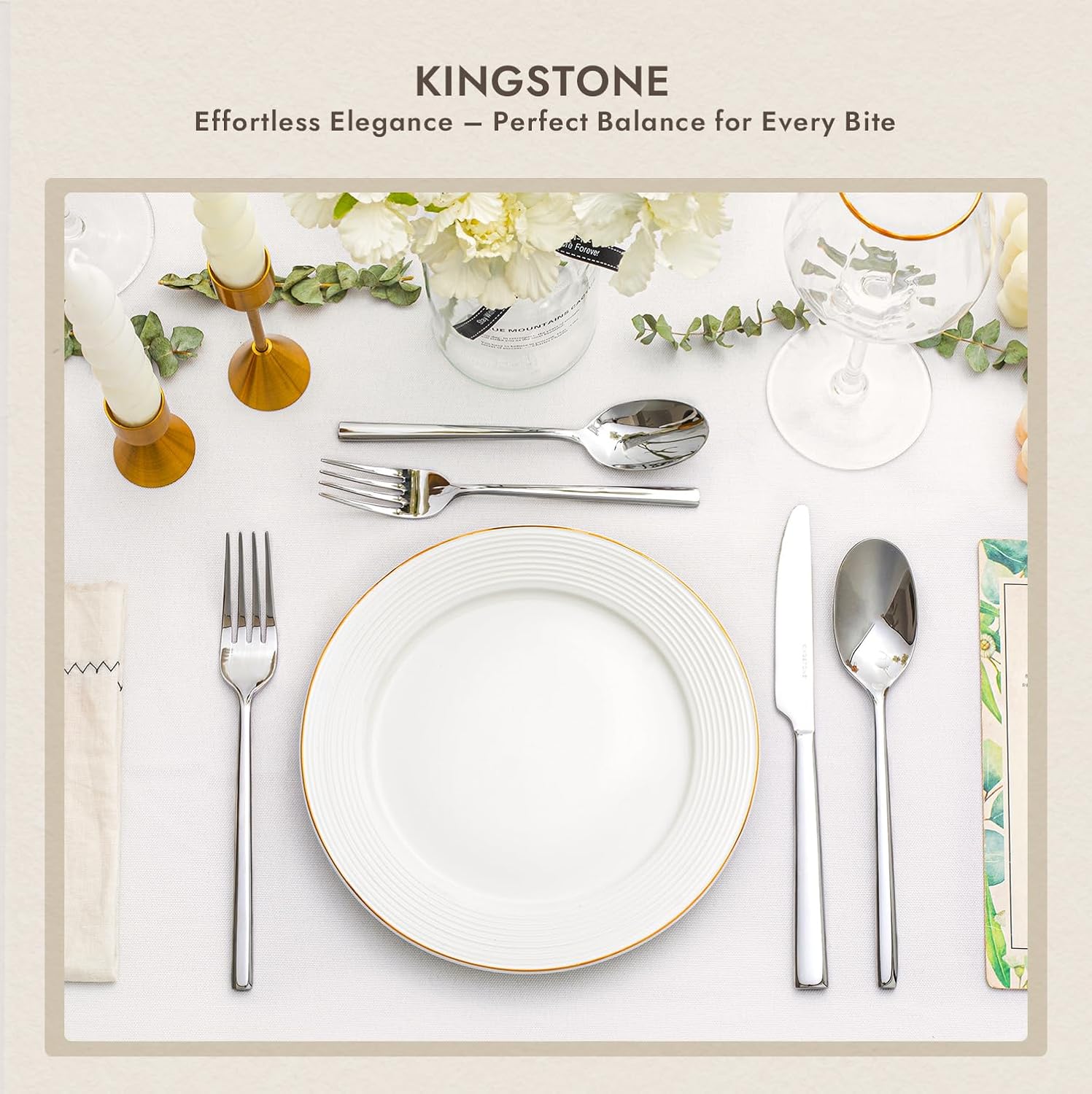 KINGSTONE Dinner Spoon Set, Tablespoons Silverware Spoons, Premium Food Grade Stainless Steel Spoons, Mirror Finish & Dishwasher Safe, Use for Kitchen, Home, Wedding, Party