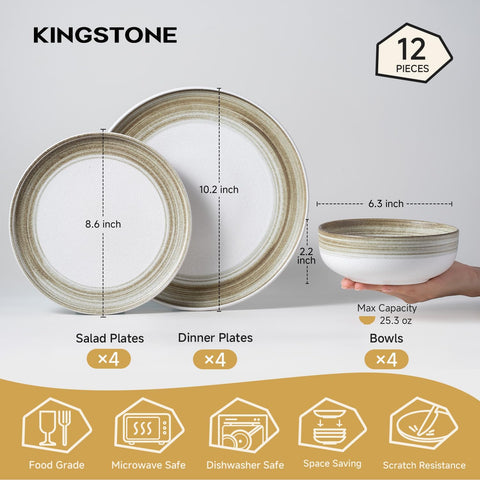 Artisan Modern Stoneware 12 Piece Dinnerware Set, Service for 4
