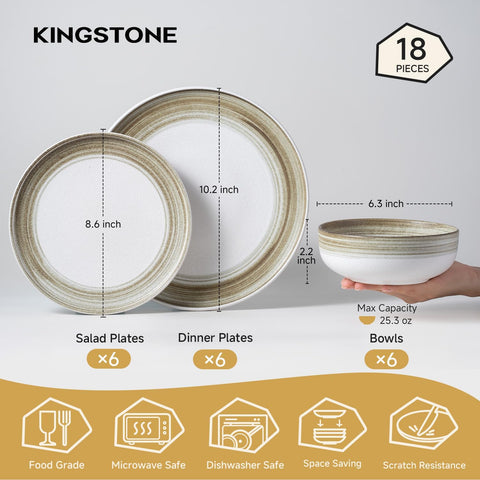 Artisan Modern Stoneware 18 Piece Dinnerware Set, Service for 6