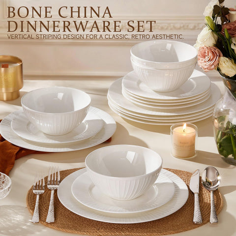 Celestia Quiet Luxury Bone China 32 Piece Dinnerware Set, Service for 4 (With Flatware)