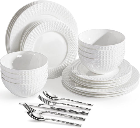 Facet Quiet Luxury Bone China 64 Piece Dinnerware Set, Service for 8 (With Flatware)