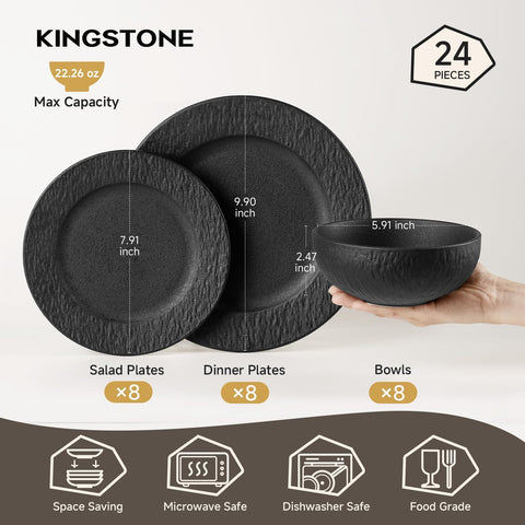 Obsidian Matte Marble 24 Piece Dnnerware Set, Service for 8