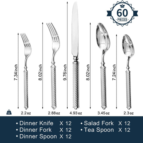 Retro Rope 60 Piece Flatware Set, Service for 12