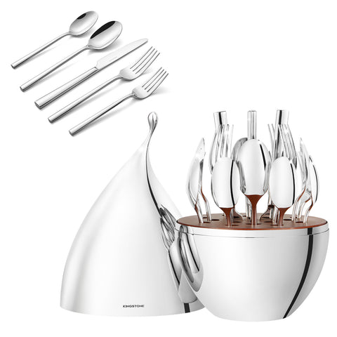 20 Piece Classic Silverware Set with Droplet Storage Organizer