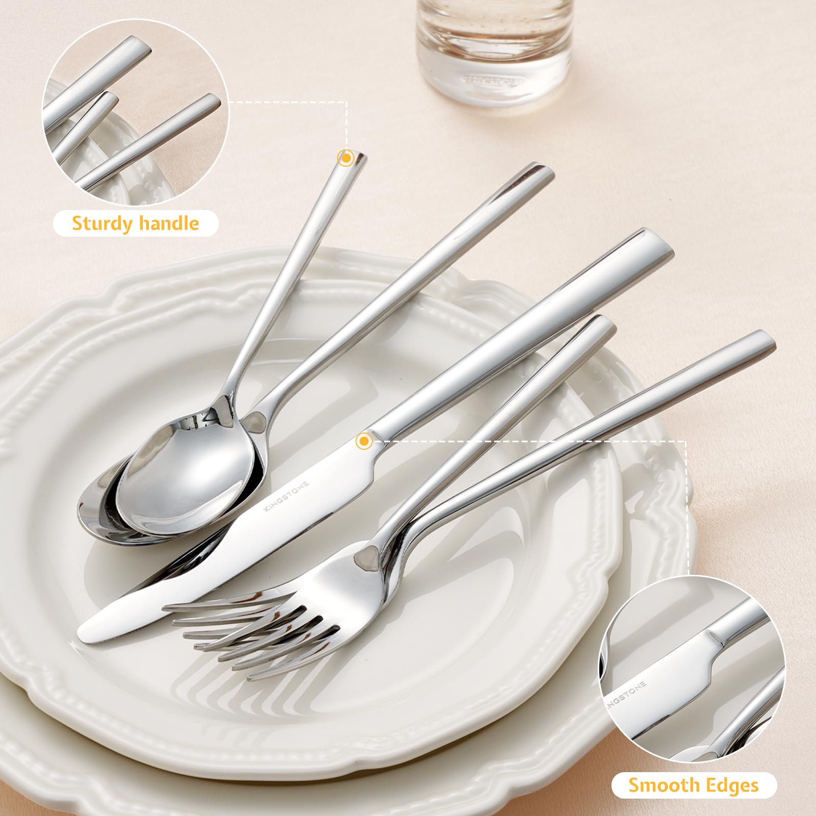KINGSTONE Silverware Set, Forged Novelty Flatware Cutlery Utensil Set Premium Stainless Steel for Kitchen, Home, Wedding, Party, Mirror Polished and Dishwasher Safe