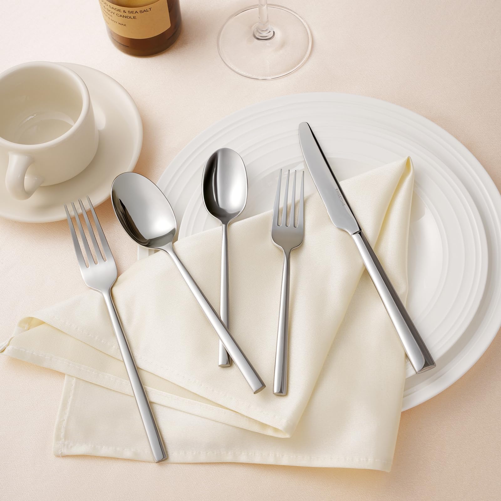 KINGSTONE Silverware Set, Forged Novelty Flatware Cutlery Utensil Set Premium Stainless Steel for Kitchen, Home, Wedding, Party, Mirror Polished and Dishwasher Safe