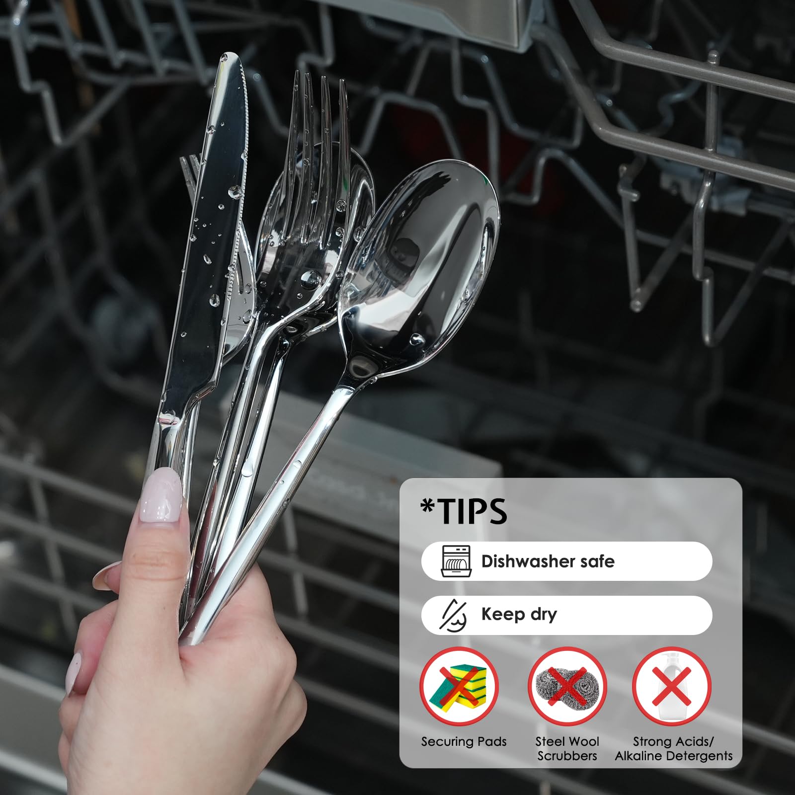 KINGSTONE Silverware Set, Forged Novelty Flatware Cutlery Utensil Set Premium Stainless Steel for Kitchen, Home, Wedding, Party, Mirror Polished and Dishwasher Safe