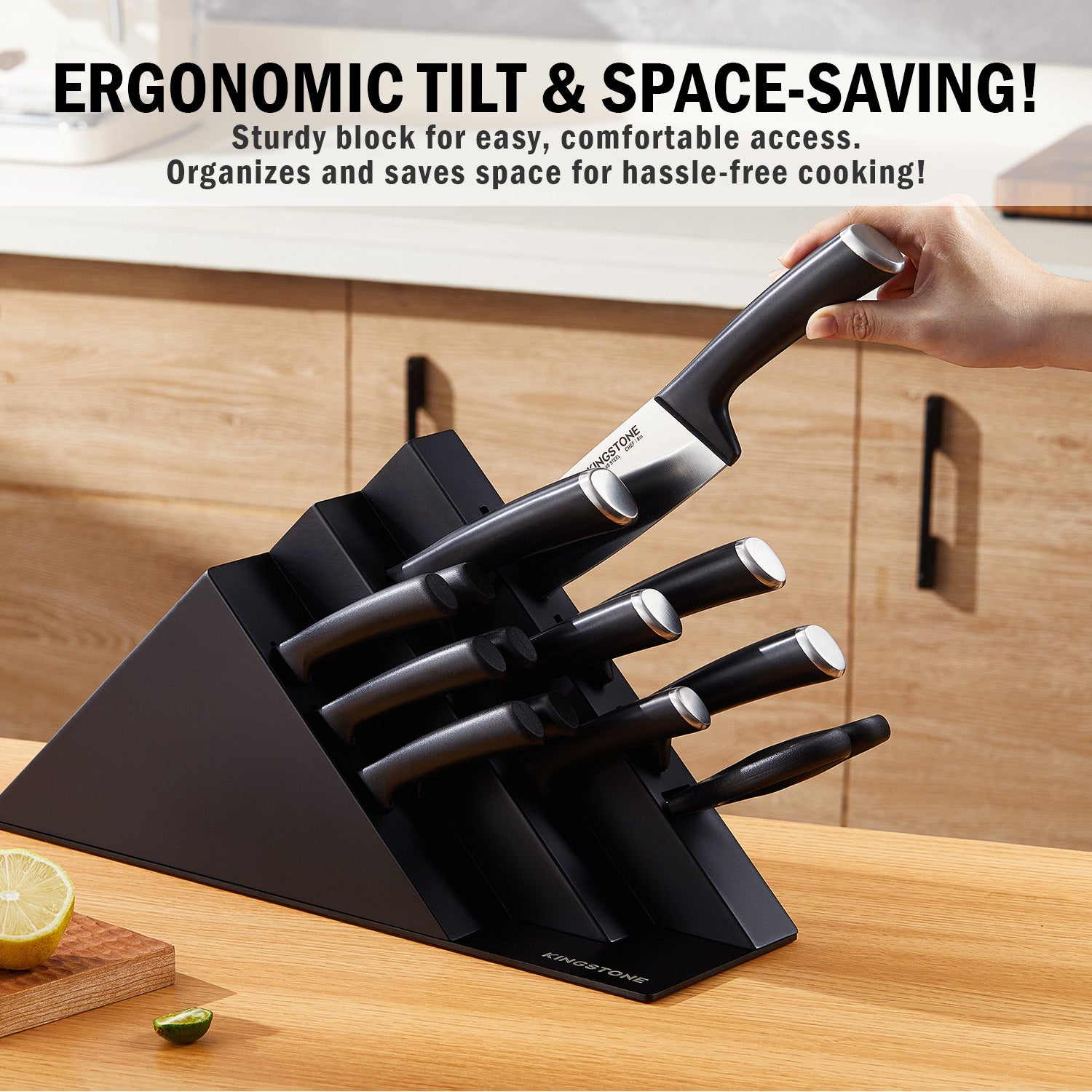 KINGSTONE 14-Piece Kitchen Knife Set with Block, High-Carbon Stainless Steel Knives Set, Ergonomic Non-Slip Handle, Professional Knife Set for Kitchen for Home Cooking & Gifting
