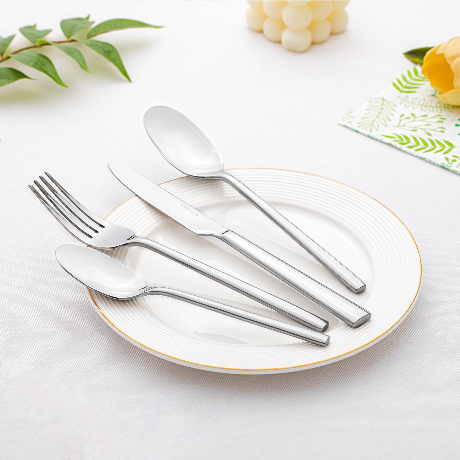 KINGSTONE Silverware Set, 20-Piece Forged Novelty Flatware Cutlery Utensil Set Premium Stainless Steel, Service for 4, for Kitchen, Home, Wedding, Party, Mirror Polished and Dishwasher Safe