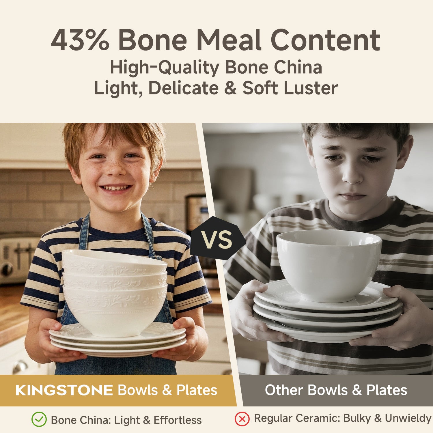 KINGSTONE Bone China Dinnerware Set, 12-Piece Dishes Set for 4, Vintage Relief Ceramic Plates & Bowls, Lightweight Translucent Dishware for Home Dining, Festival Banquet, Party & Gift