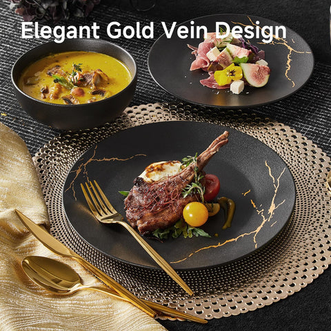 Modern Obsidian Reinforced Porcelain 12 Piece Dinnerware Set, Service for 4