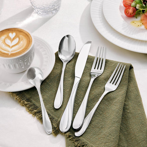 Droplet 65 Piece Flatware Set, Service for 12 (With Serving Utensils)