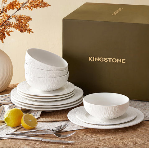 Obsidian Matte Marble 12 Piece Dnnerware Set, Service for 4