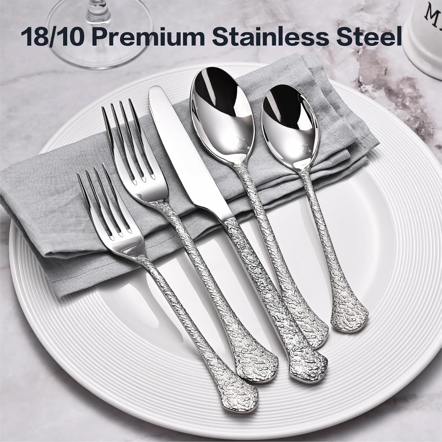 KINGSTONE Premium Silverware Sets, 18/10 Stainless Steel Flatware Set，20-Piece Cutlery with Tin Flow Handles, Dishwasher Safe (20-Piece)