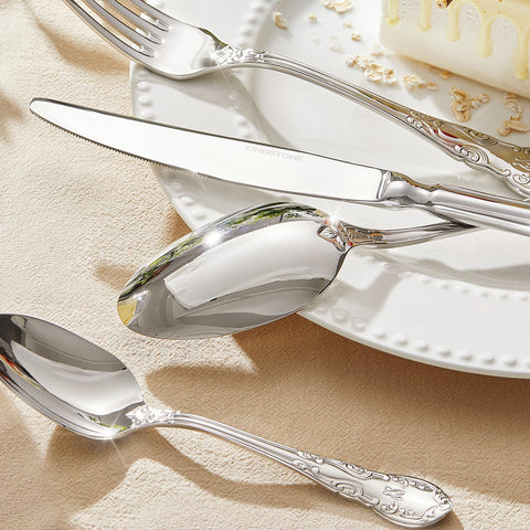Retro Carved 60 Piece Flatware Set, Service for 12