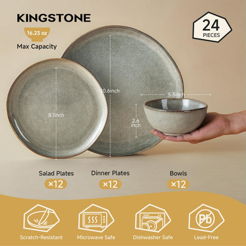 Atelier Handcrafted Rustic 24 Piece Dinnerware Set, Service for 8