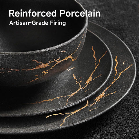 Modern Obsidian Reinforced Porcelain 24 Piece Dinnerware Set, Service for 8