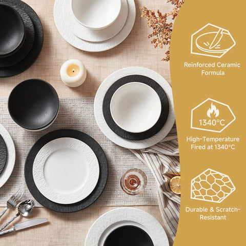 Obsidian Matte Marble 12 Piece Dnnerware Set, Service for 4