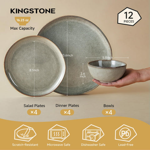 Atelier Handcrafted Rustic 12 Piece Dinnerware Set, Service for 4