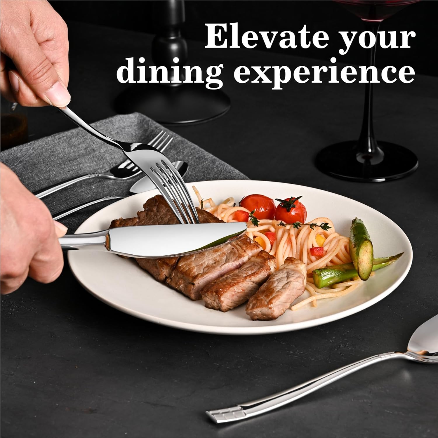 KINGSTONE Flatware Set, 20-Piece Luxury Silverware Set for 4, 18/10 Stainless Steel Cutlery Utensils Sets with European Design, Pure Hand Mirror Polished, Perfect for Family & Parties, Dishwasher Safe