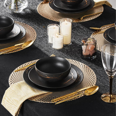 Modern Obsidian Reinforced Porcelain 24 Piece Dinnerware Set, Service for 8