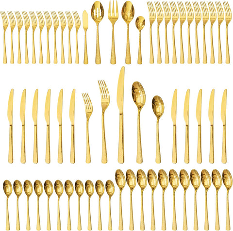 Artisan Stria 18/10 Stainless Steel 65 Piece Flatware Set, Service for 12 (With Serving Utensils)