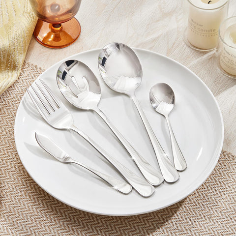 Classic Round 18/10 Stainless Steel 45 Piece Flatware Set, Service for 8 (With Serving Utensils)
