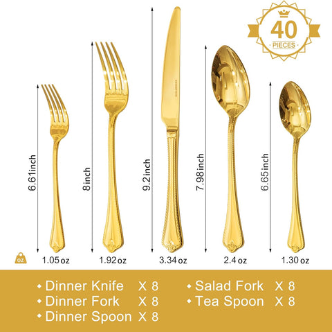 Revival Droplet 18/10 Stainless Steel 40 Piece Flatware Set, Service for 8