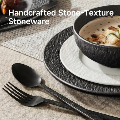 Obsidian Matte Marble 12 Piece Dnnerware Set, Service for 4