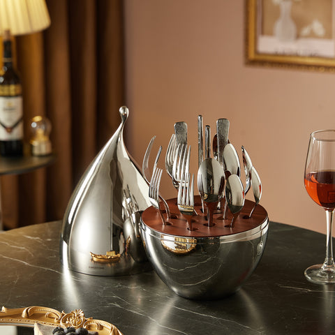 20 Piece Stria Silverware Set with Droplet Storage Organizer