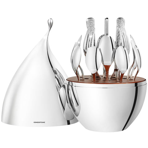 20 Piece Stria Silverware Set with Droplet Storage Organizer