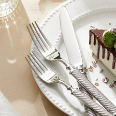 KINGSTONE Retro Rope-Pattern Silverware Set, Flatware Set Cutlery Set Forged with Handcrafted Texture Handles 18/10 Stainless Steel, Dishwasher Safe