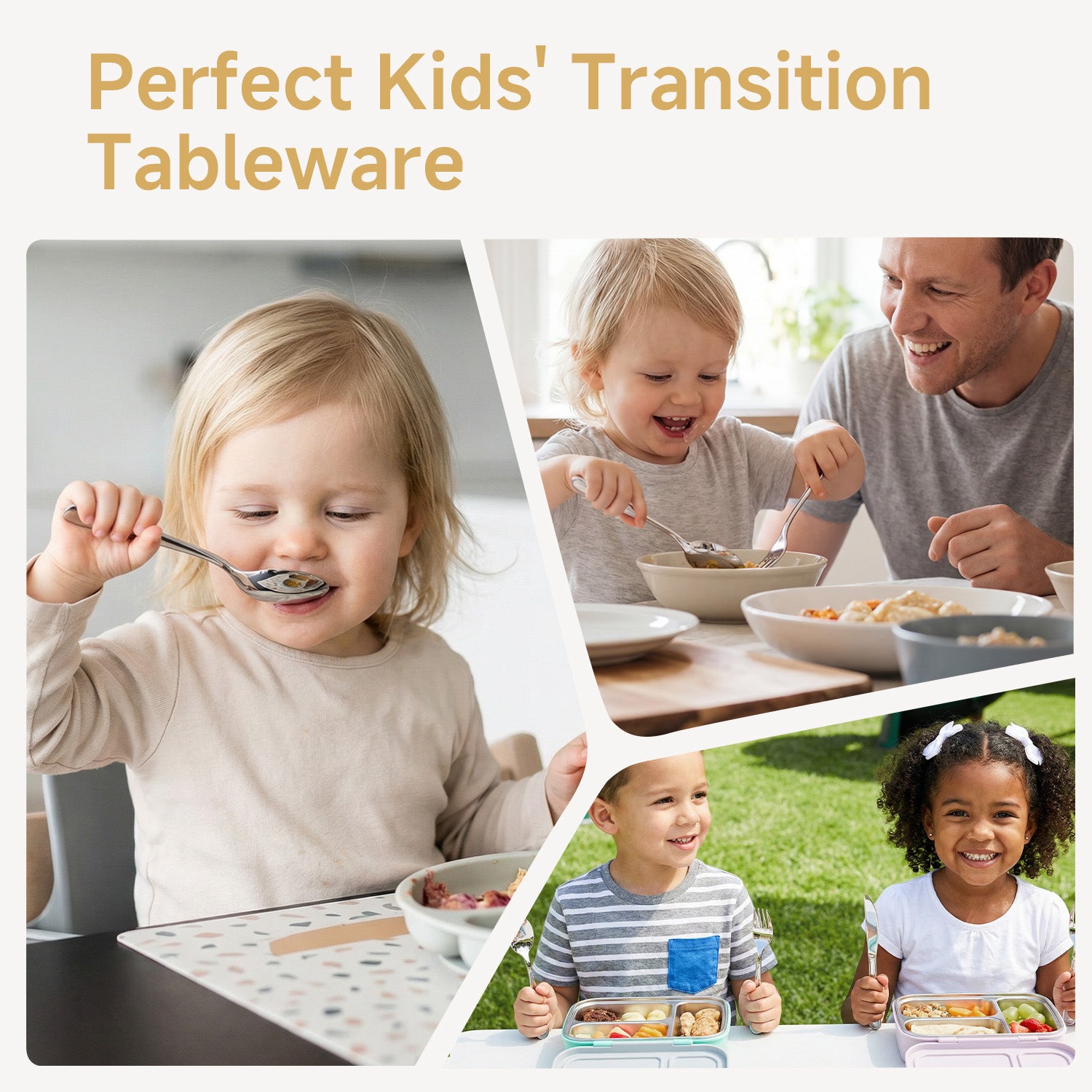 KINGSTONE Toddler Utensils Set with Case, 18/10 Stainless Steel Kids Silverware, Food-Grade Baby Spoons Self Feeding, Children Safe Forks and Spoons, Mirror Polished, Dishwasher Safe