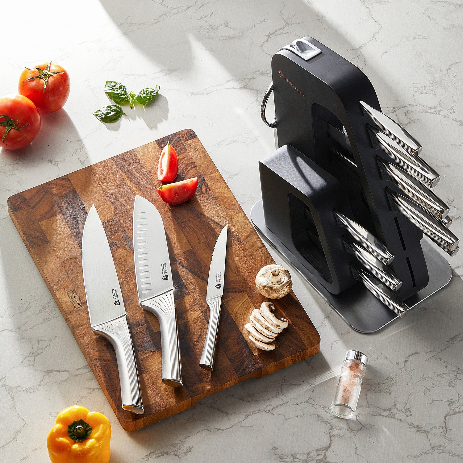 KINGSTONE 14 Pcs Kitchen Knife Set with Block, German Stainless Steel Knife Set with Built-in Sharpener, Dishwasher Safe Knife Block Set (14pcs)