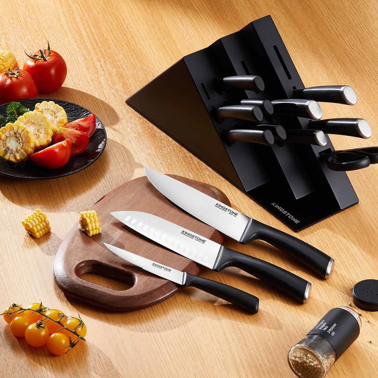 KINGSTONE 14-Piece Kitchen Knife Set with Block, High-Carbon Stainless Steel Knives Set, Ergonomic Non-Slip Handle, Professional Knife Set for Kitchen for Home Cooking & Gifting
