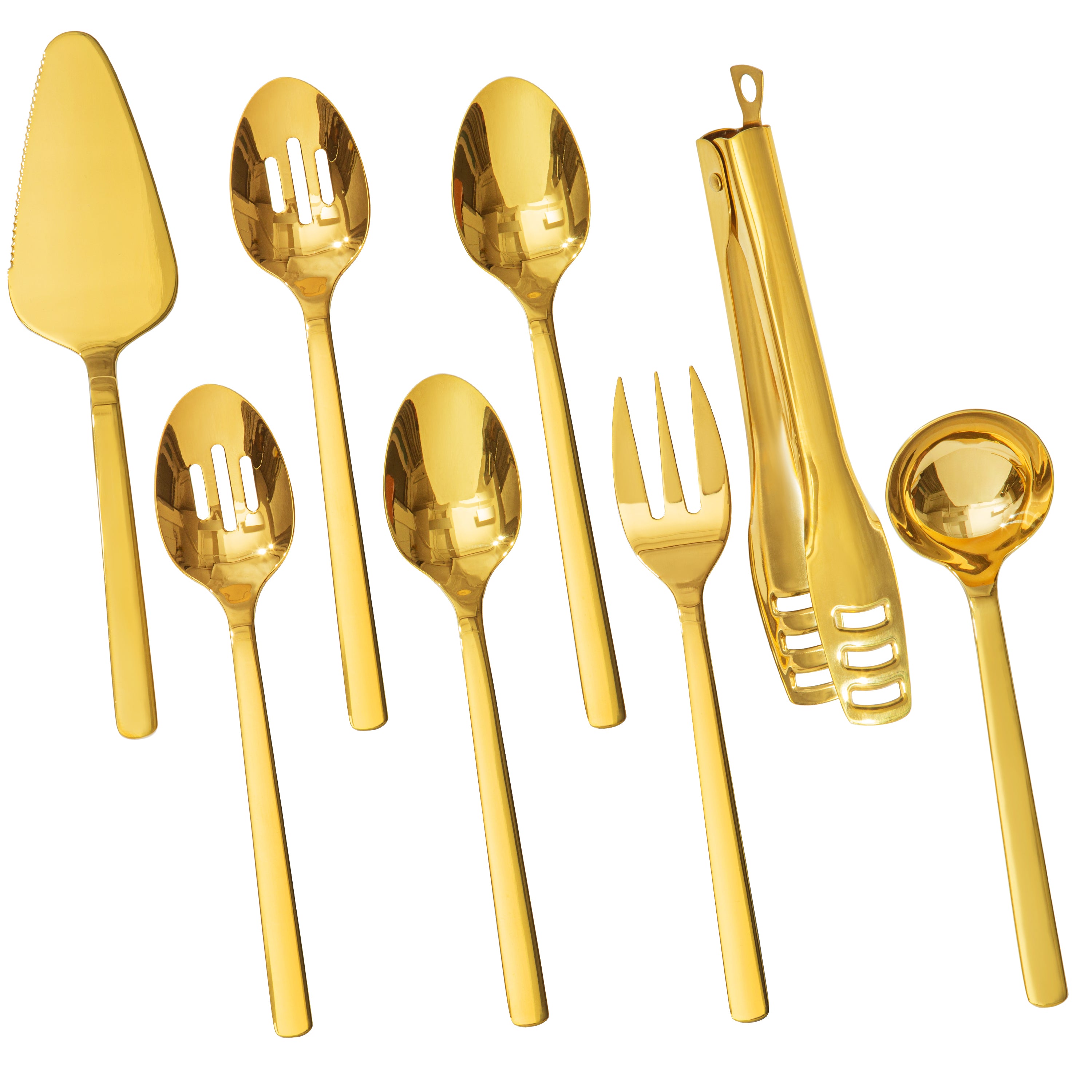 KINGSTONE Large Hostess Serving Utensils Set,18/10 Stainless Steel Heavy Duty 10inch Serving Spoons,Slotted Spoons,Serving Fork,Serving Tongs, Cake Pie Server For Buffet, Wedding, Party