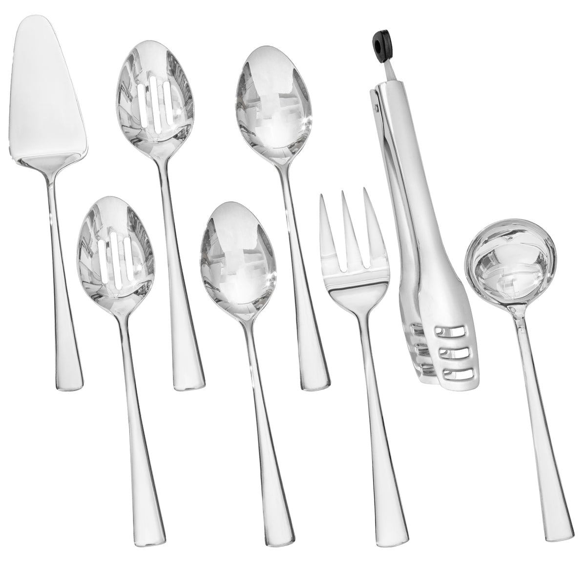 KINGSTONE Serving Utensils Set, 18/10 Stainless Steel Serving Utensils, Slotted Spoon, Fork, Tong, Soup Ladle, Cake Server, Butter Knife and Ice Tong for Buffet, Parties, Kitchen,Entertaining